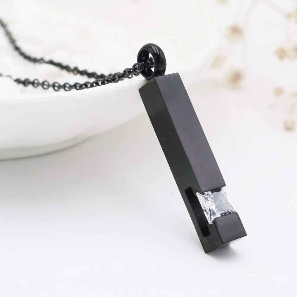 Black Plating Crystal Bar Cremation Jewelry for Ashes Pendant Stainless Steel Keepsake Memorial Urn Necklace for Women Men White