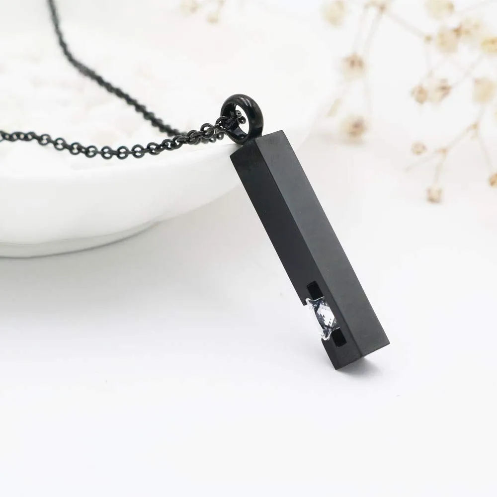 Black Plating Crystal Bar Cremation Jewelry for Ashes Pendant Stainless Steel Keepsake Memorial Urn Necklace for Women Men White