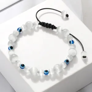 Blue Evil Eye Beaded Bracelets Natural Cat Eye Stone