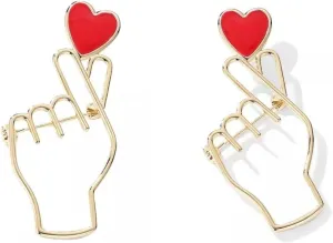 Brooches Heart Finger for K-Pop Pins Love Heart Hand Pins Korean Symbol Love 2 pcs Pin for Clothing Decoration Army Gift merch Gold Silver