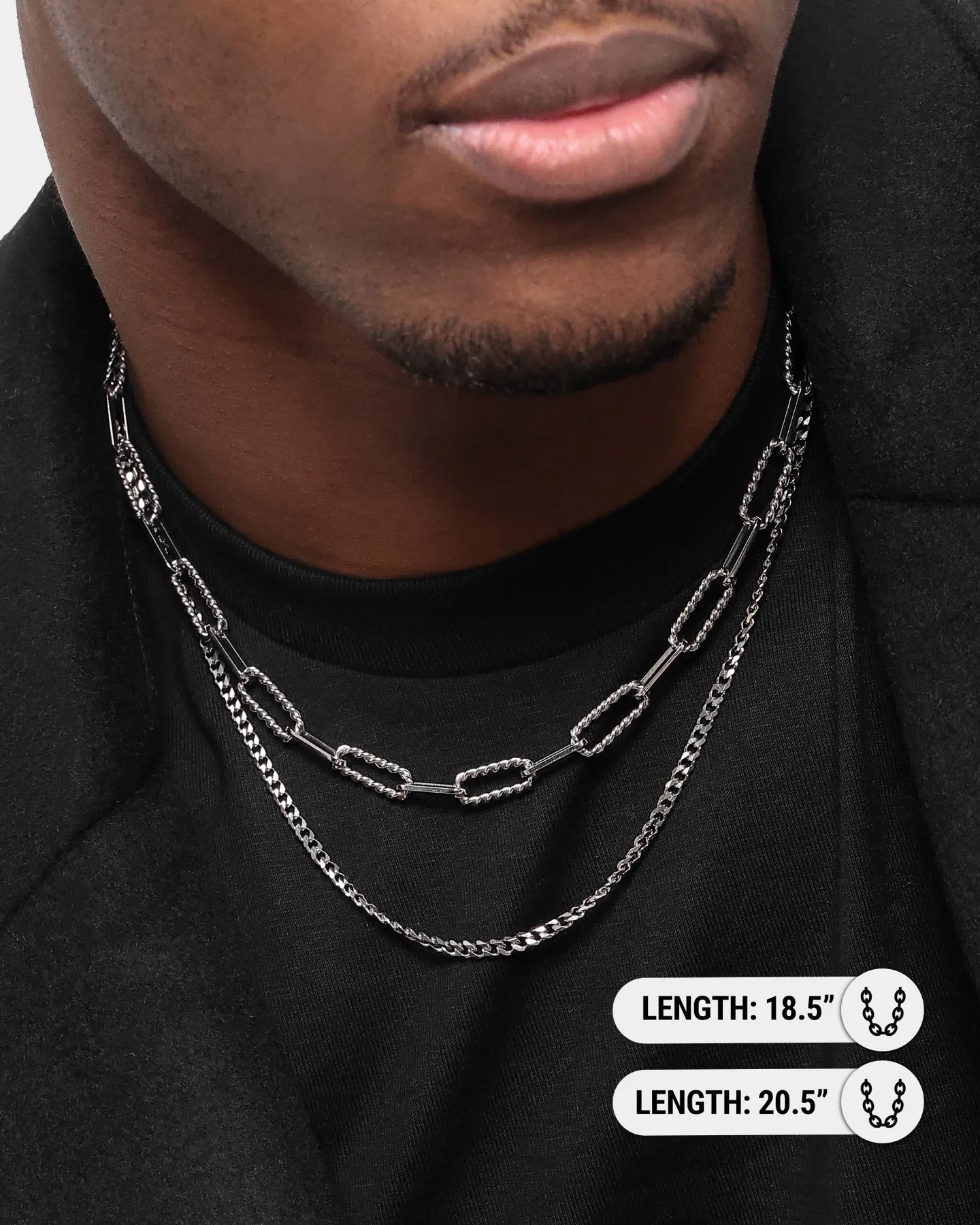 Cable And Diamond Cut Chain Set Stainless Steel