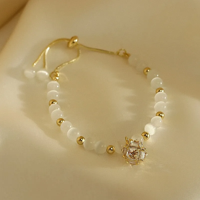 CARLIDANA Trendy High Quality Niche Design Gold Color Opal Bracelet for Women Jewelry Gift Ajustable Non Tarnish,Non Allergic