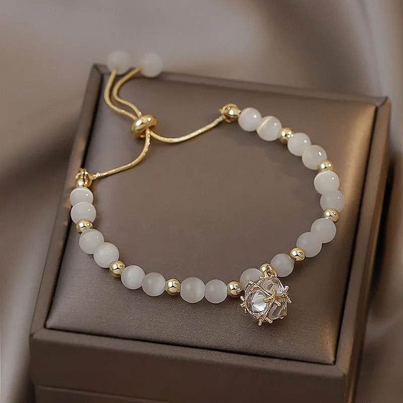 CARLIDANA Trendy High Quality Niche Design Gold Color Opal Bracelet for Women Jewelry Gift Ajustable Non Tarnish,Non Allergic