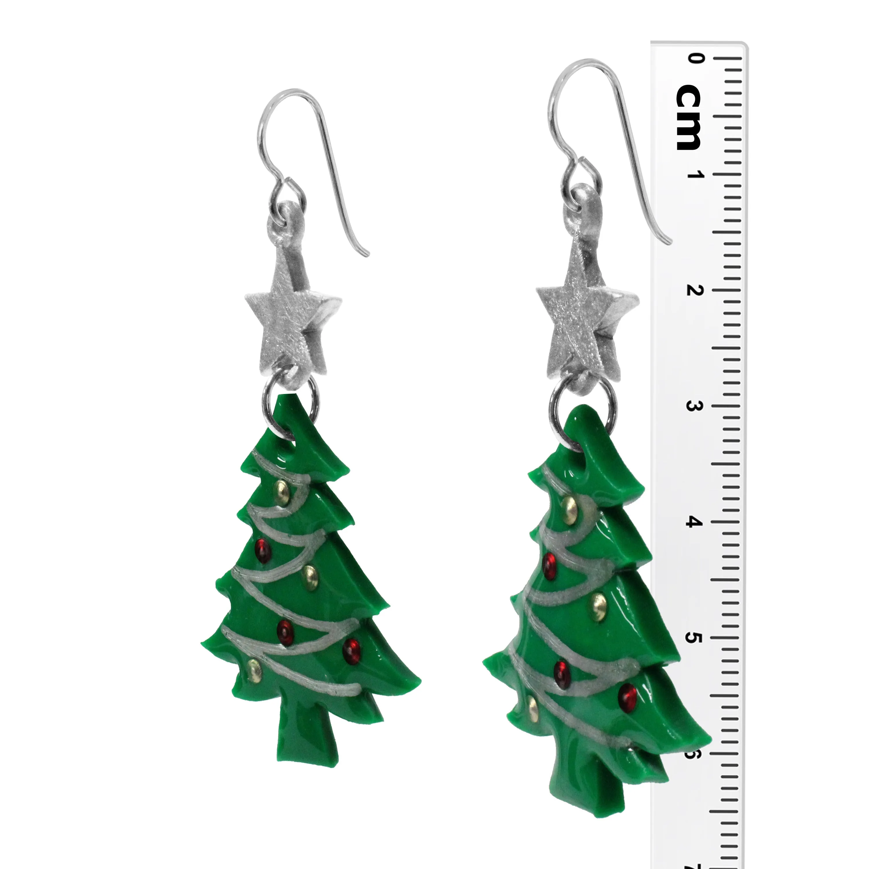 Christmas Tree Earrings / 65mm length / sterling silver earwires
