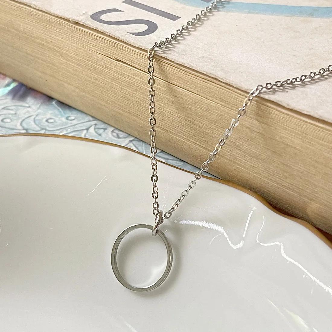 CIRCULAR  MINI PENDANT SILVER-TONED DAINTY NECKLACE