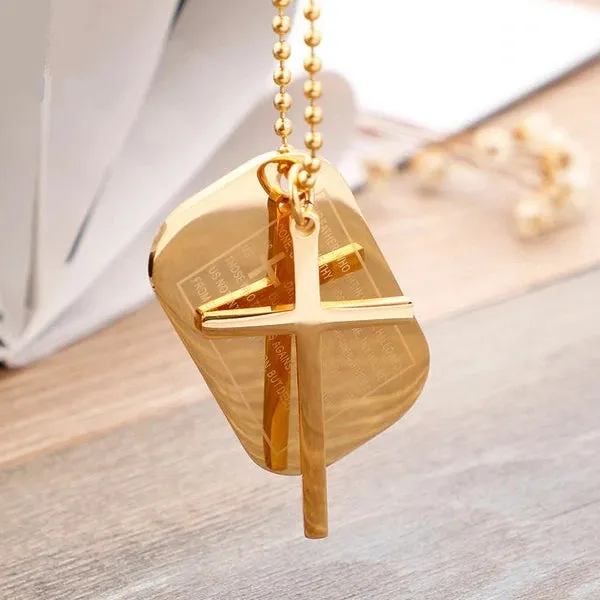 Classy Men Gold Lord's Prayer Cross Pendant Necklace