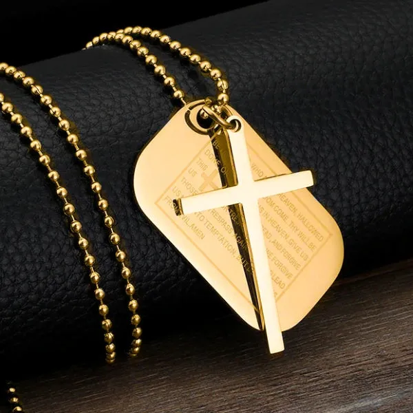 Classy Men Gold Lord's Prayer Cross Pendant Necklace