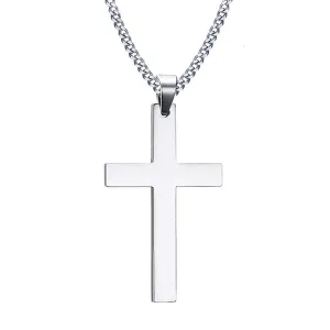 Classy Men Silver Christian Cross Pendant Necklace