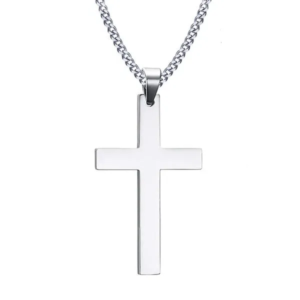 Classy Men Silver Christian Cross Pendant Necklace