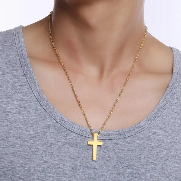 Classy Men Simple Golden Cross Pendant Necklace