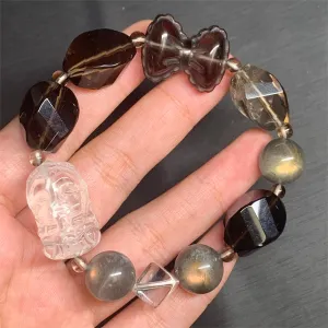 Clear Quartz Elephant Deity Smoky Quartz Labradorite Bracelet