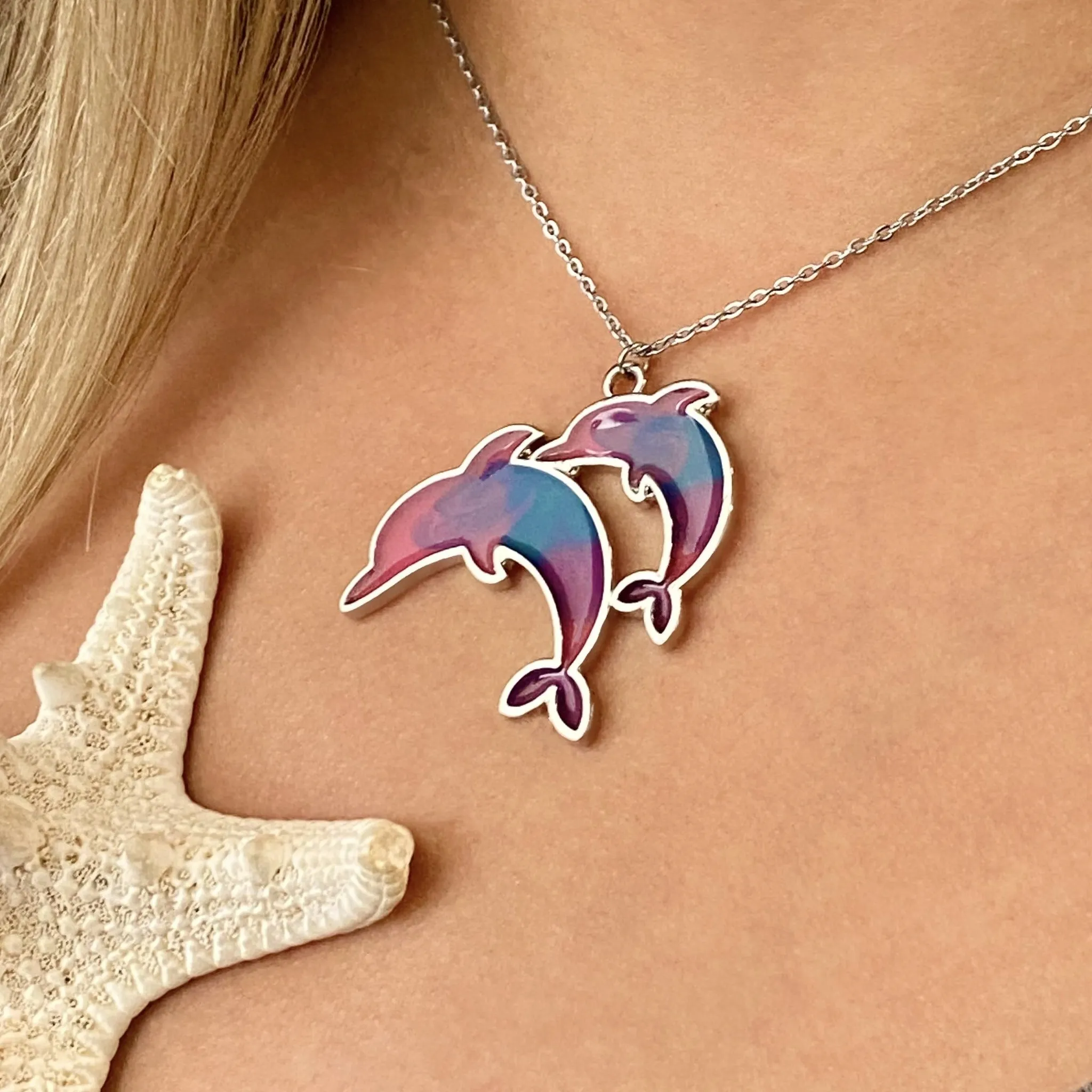 Colorful Enamel Dolphin Necklace