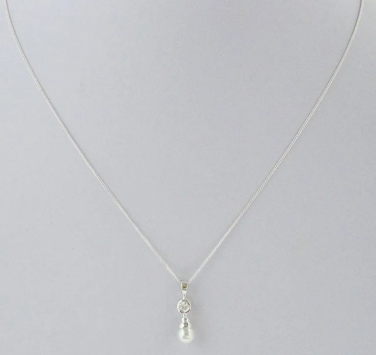 Cubic Zirconia and White Pearl Pendant