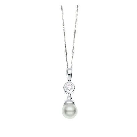 Cubic Zirconia and White Pearl Pendant