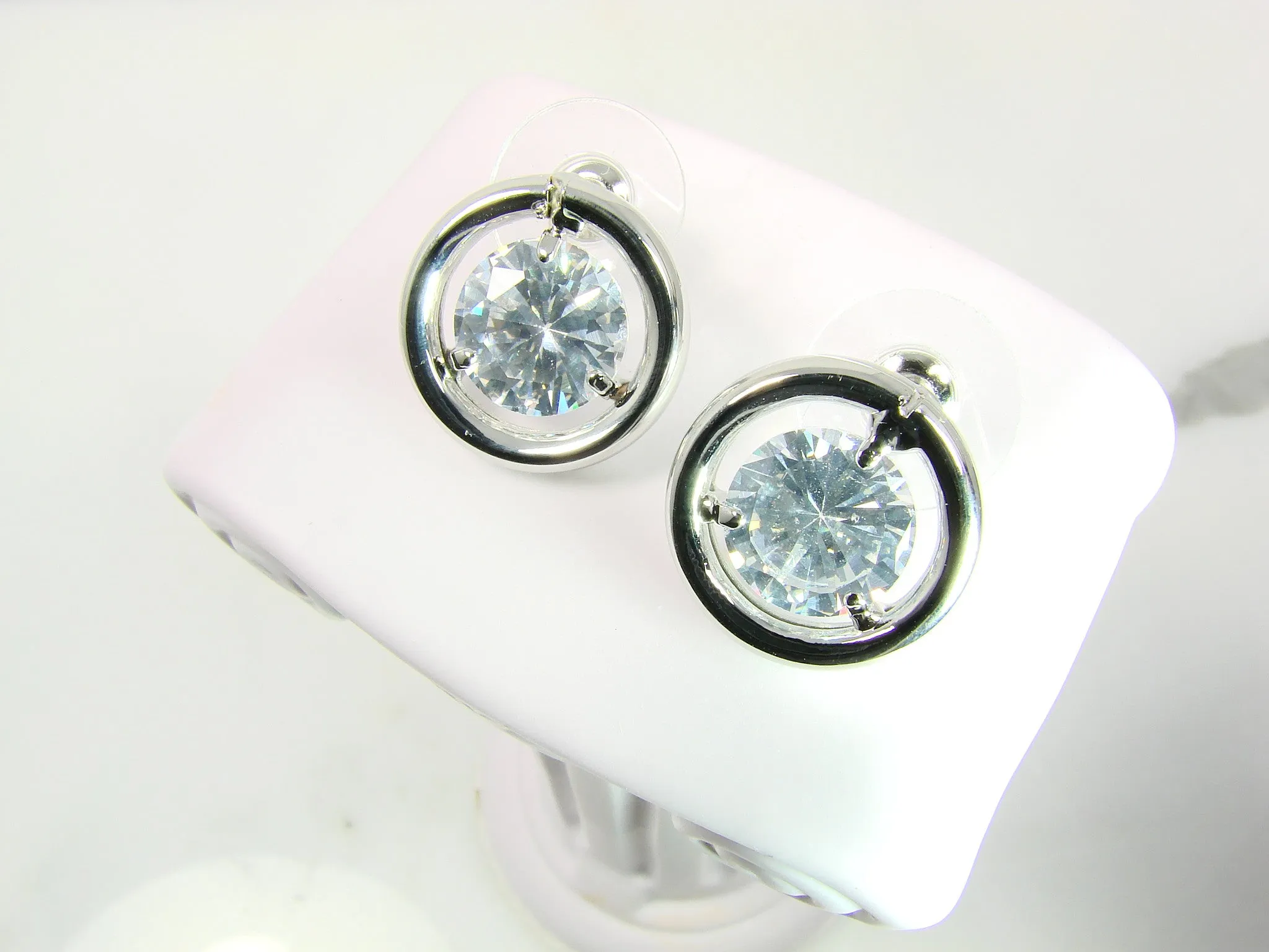 Cubic Zirconia Crystal Silver Stud Earrings