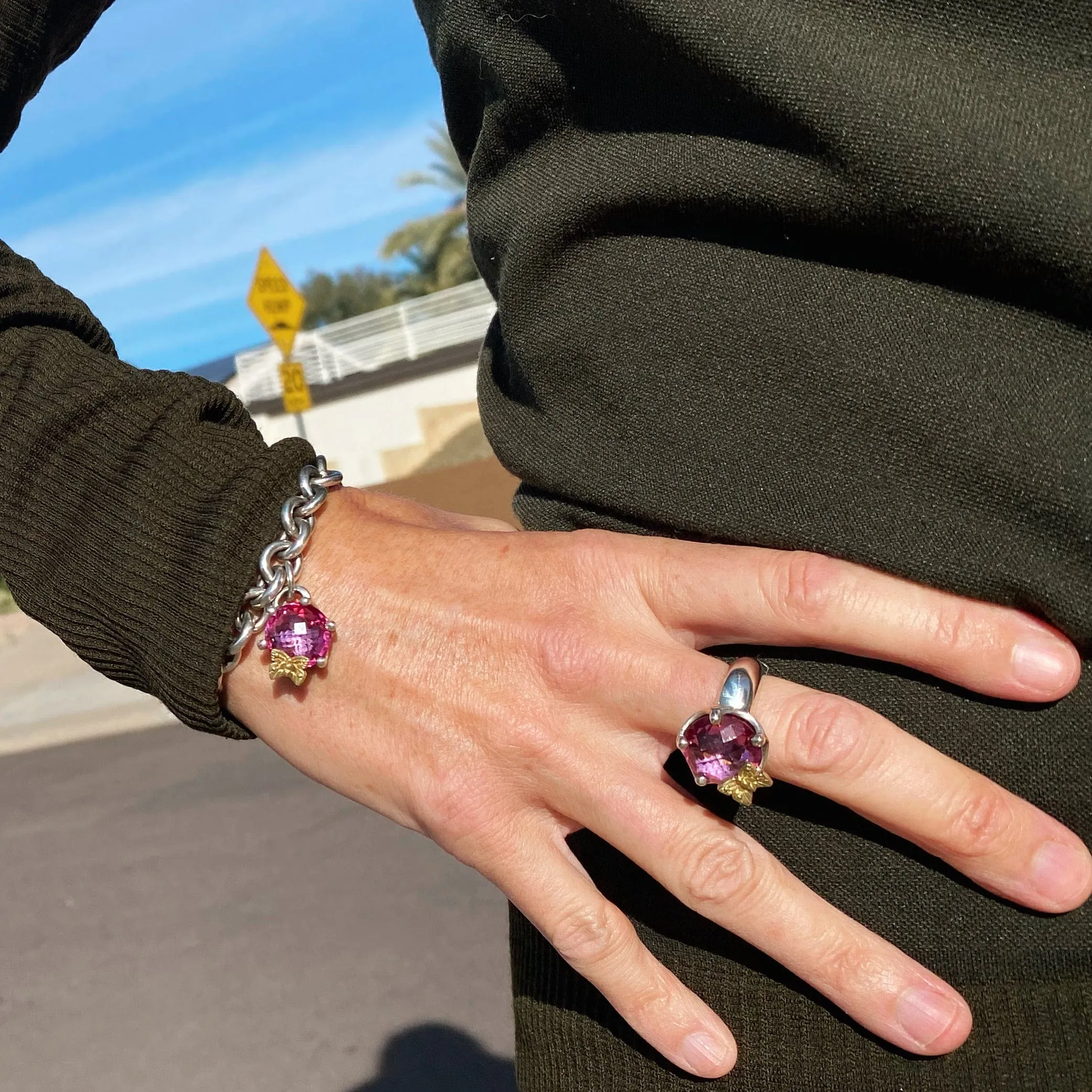 Dancing Butterfly Bracelet | Gold Silver Bracelet With Amethyst