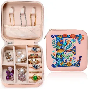 Diamond Art Jewelry Box Girls Mini Jewelry Box Earring Box Christmas Gifts Birthday Gifts for Teen Girl Women Mom Sister Friends BestieLetter E, Pink