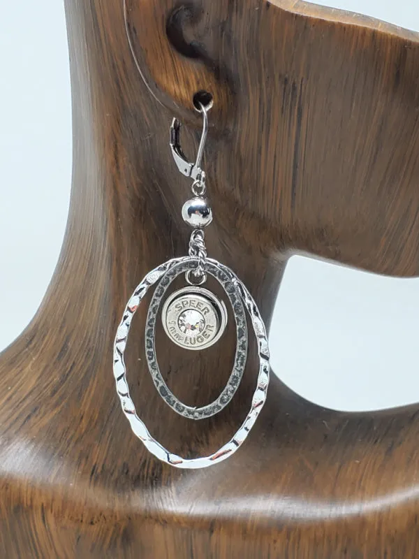 Double Oval Textured Hoop Bullet Earrings