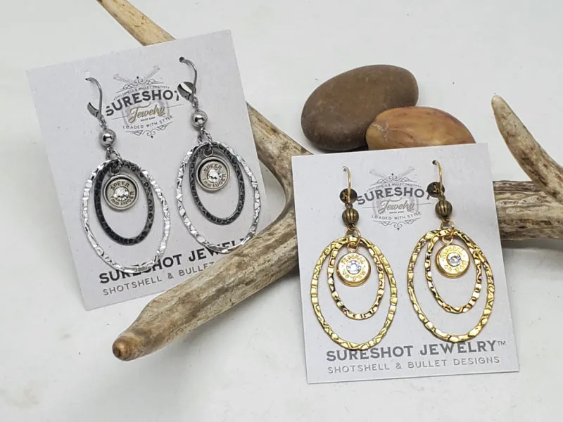 Double Oval Textured Hoop Bullet Earrings