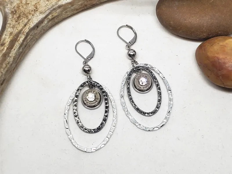 Double Oval Textured Hoop Bullet Earrings