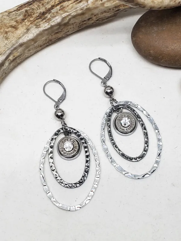 Double Oval Textured Hoop Bullet Earrings