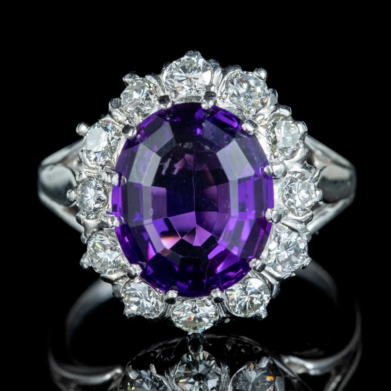 Edwardian Style Amethyst Diamond Cluster Ring Platinum 4ct Amethyst 1.30ct Of Diamond