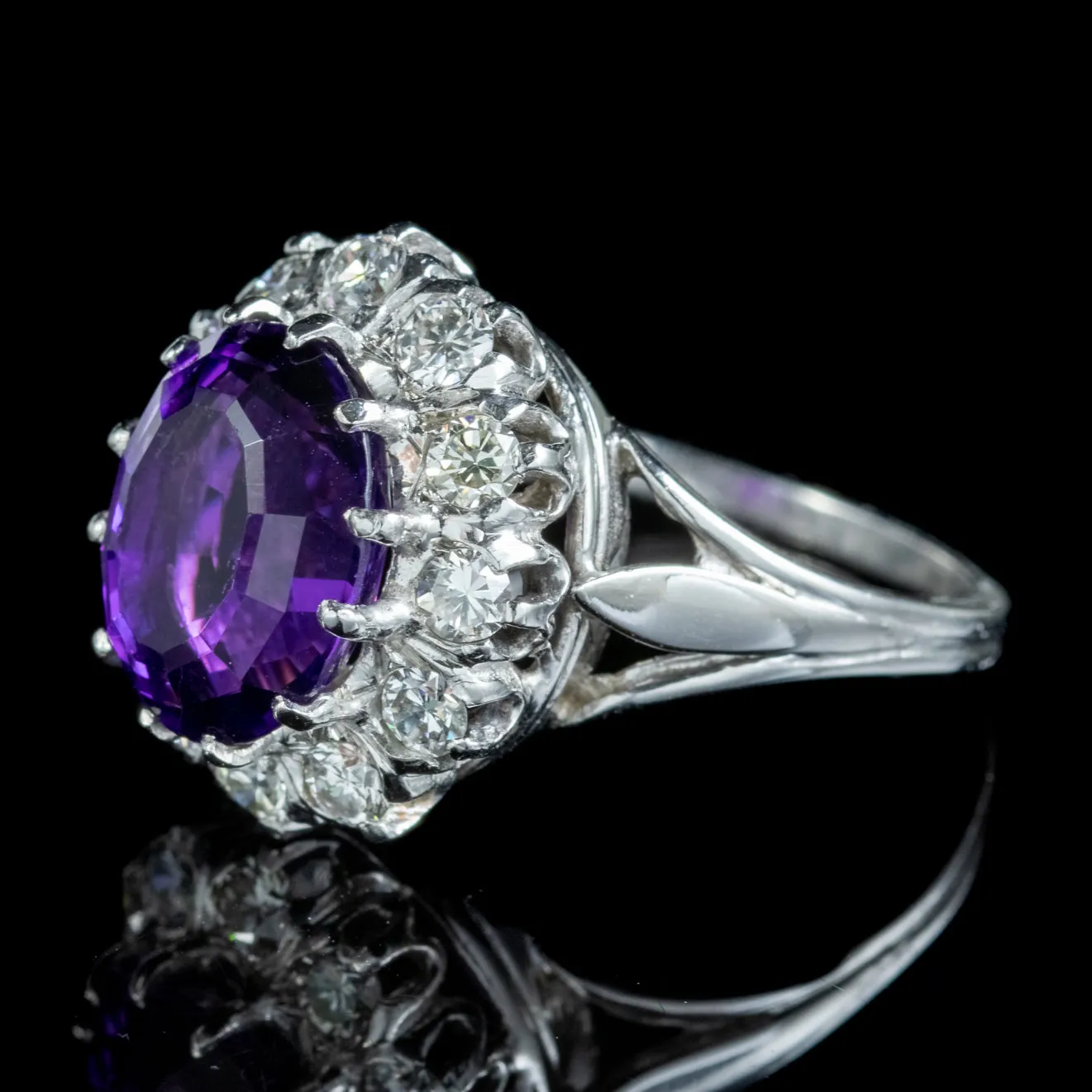 Edwardian Style Amethyst Diamond Cluster Ring Platinum 4ct Amethyst 1.30ct Of Diamond