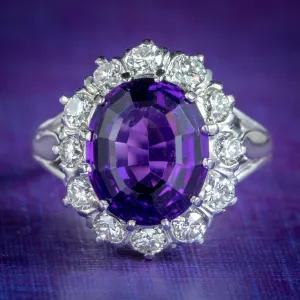 Edwardian Style Amethyst Diamond Cluster Ring Platinum 4ct Amethyst 1.30ct Of Diamond