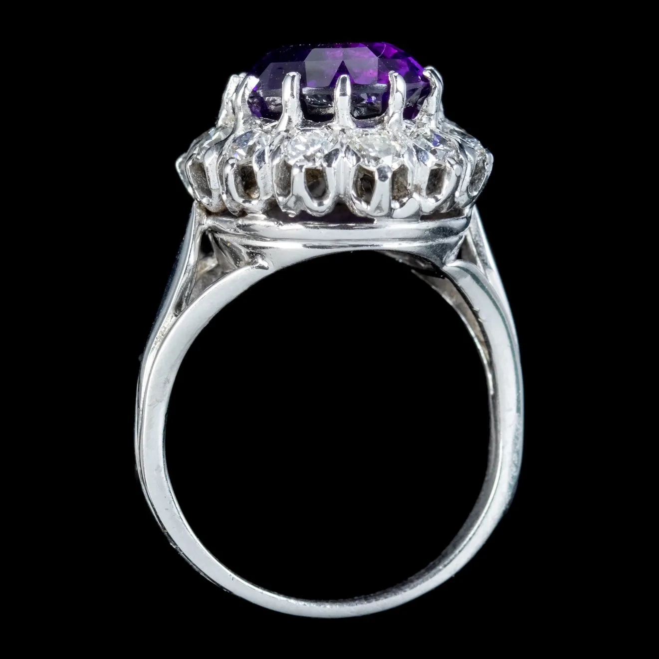 Edwardian Style Amethyst Diamond Cluster Ring Platinum 4ct Amethyst 1.30ct Of Diamond