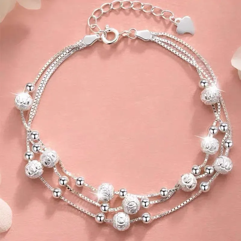 Elegant Multi Strand Stars Beads 925 Sterling Silver Bracelets for Women Adjustable Jewelry Accessories