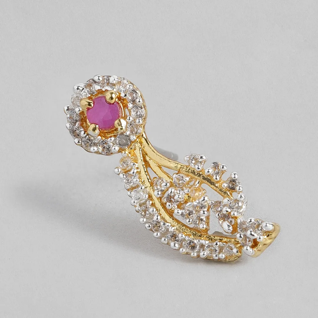 Estele - 24CT gold plated flower Pendant set with Austrian Crystals and ruby stones