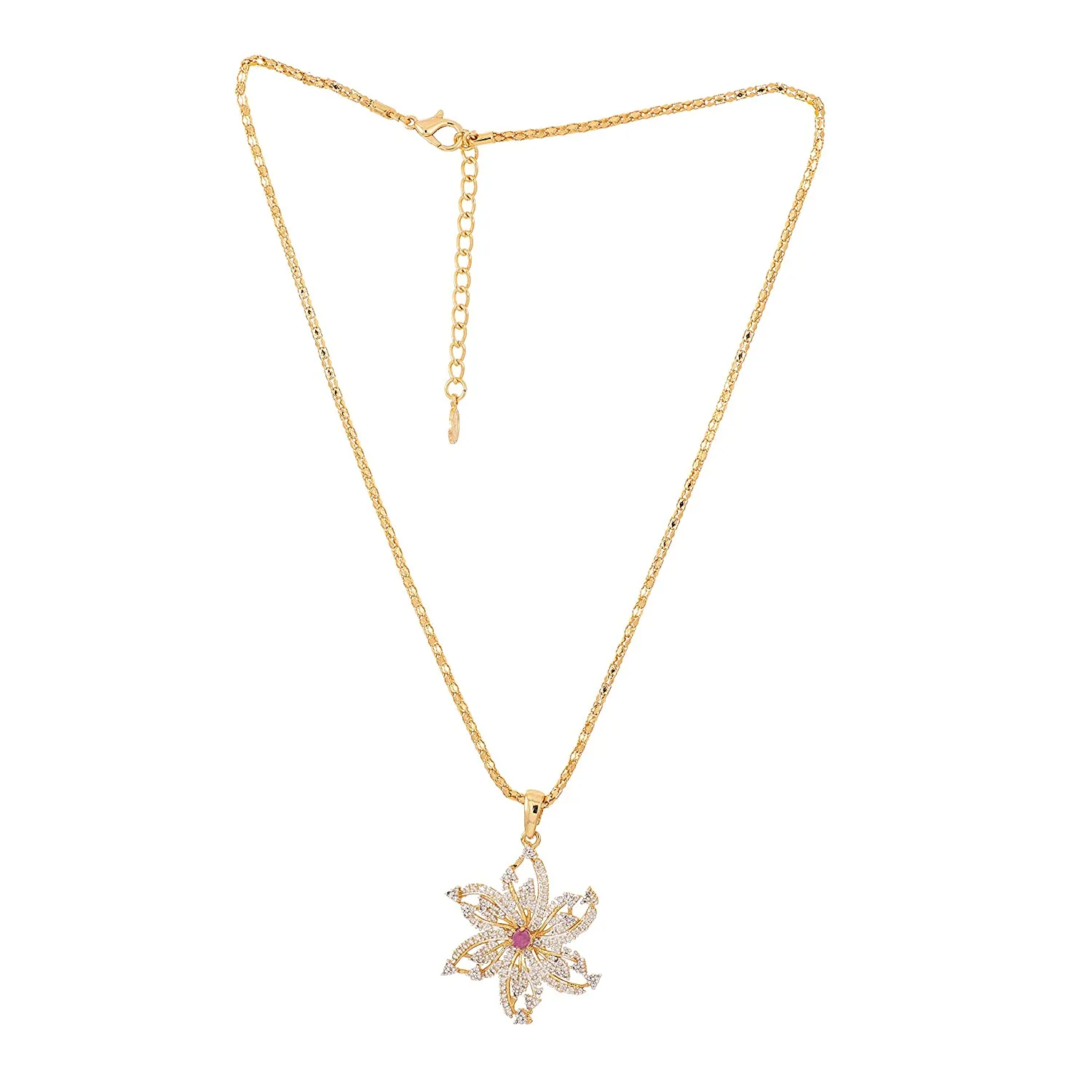 Estele - 24CT gold plated flower Pendant set with Austrian Crystals and ruby stones