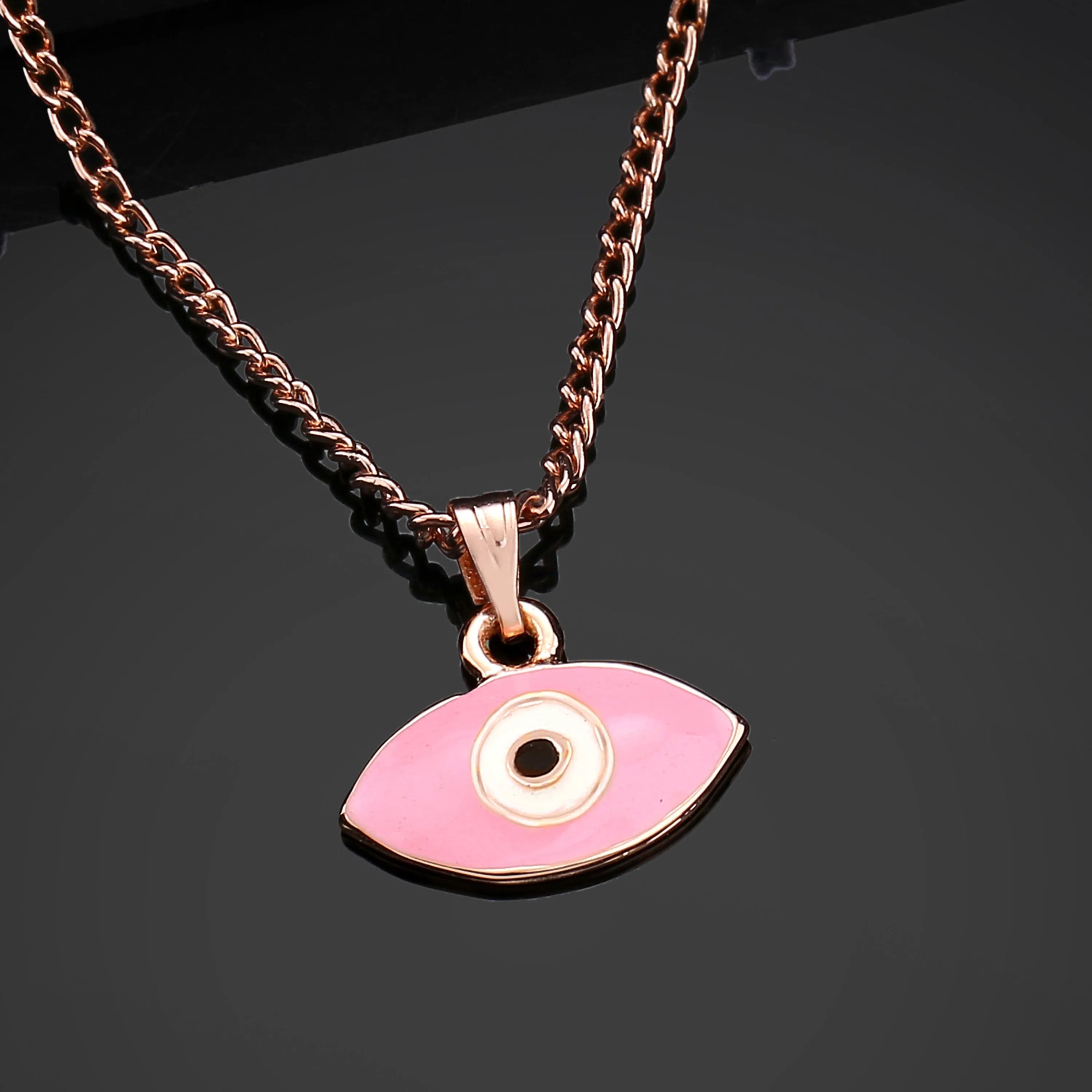 Estele Rose Gold Plated Evil Eye Designer Charm Pendant with Pink & White Enamel for Girls/Women