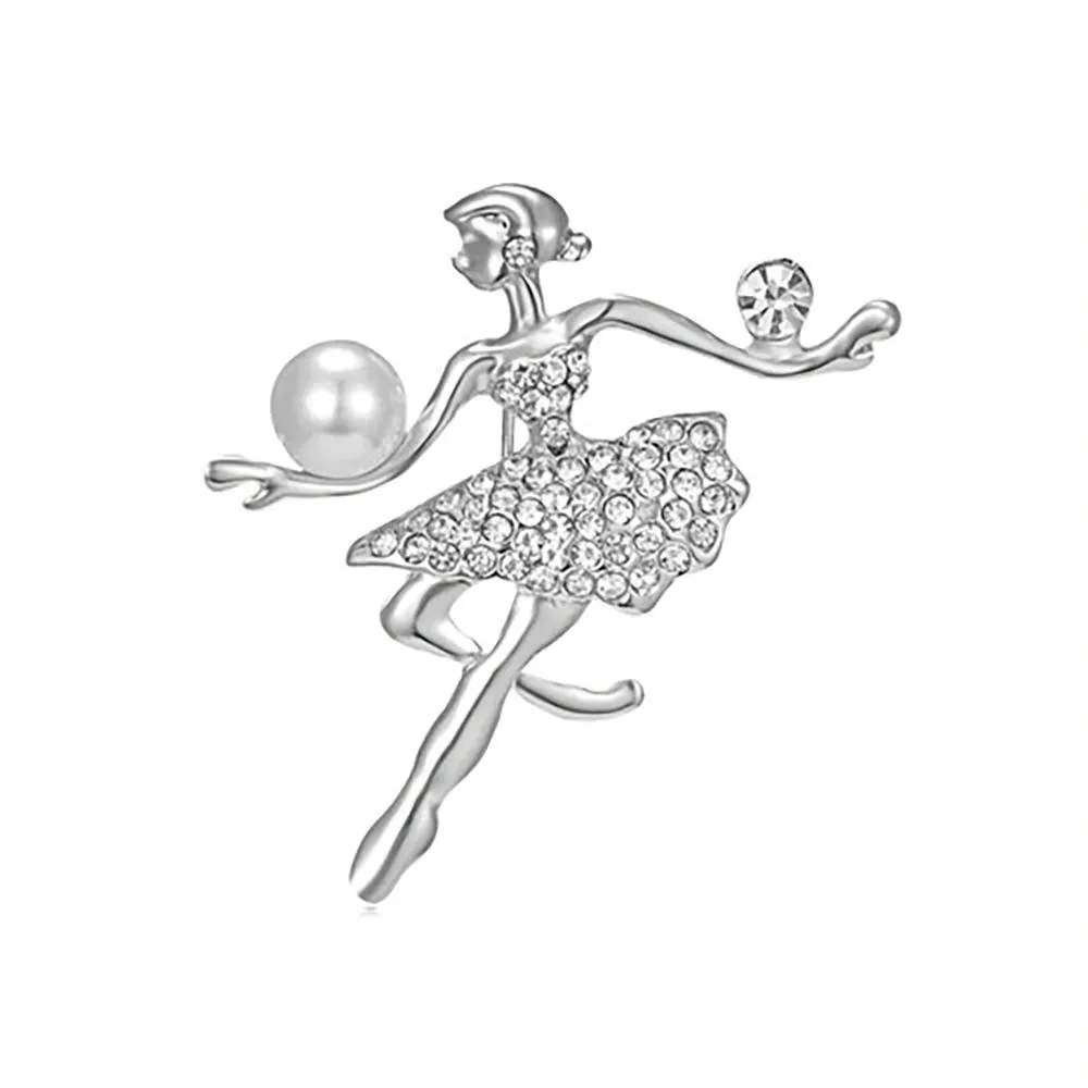Exquisite Bejeweled Gymnast and Ballerina Doll Brooch Pins