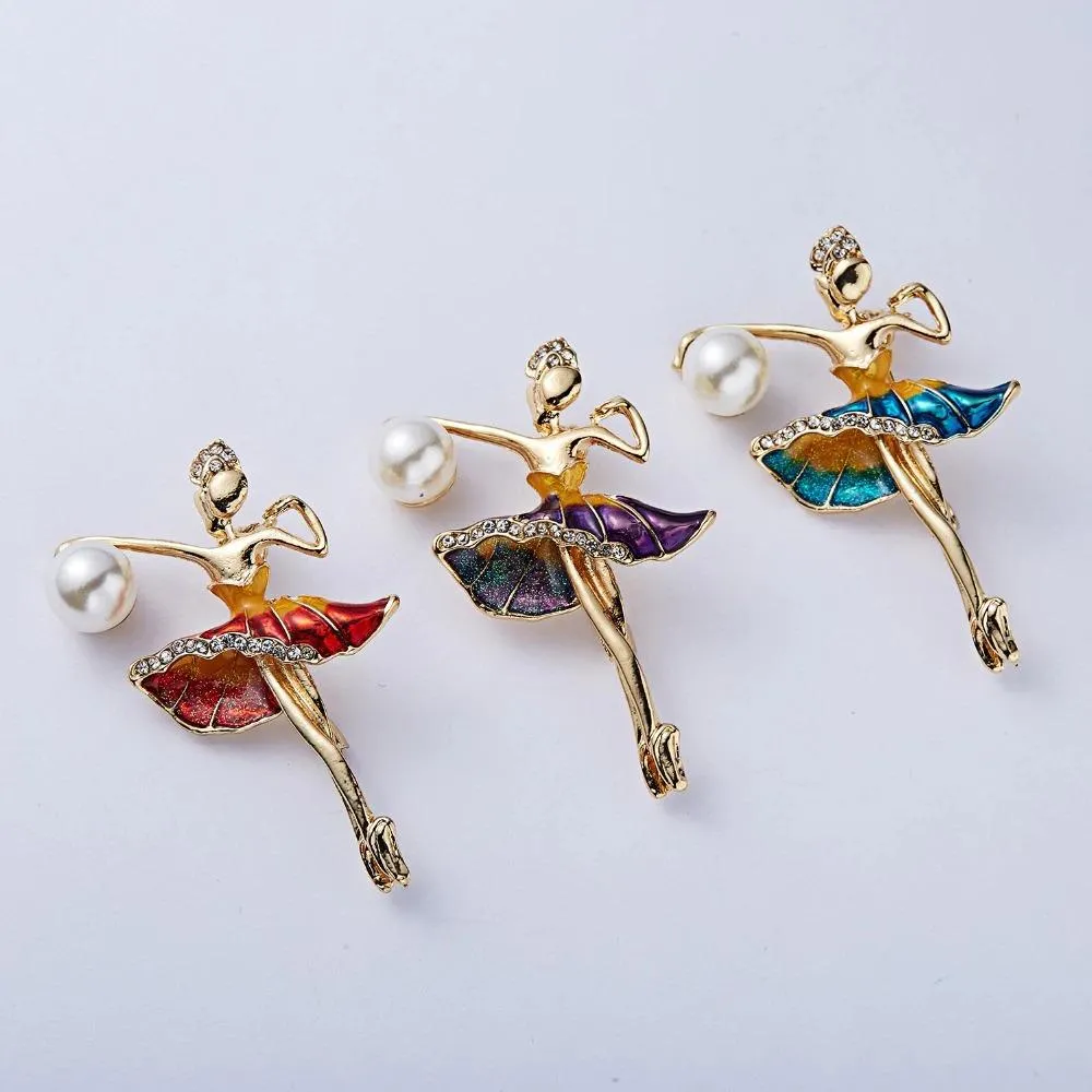 Exquisite Bejeweled Gymnast and Ballerina Doll Brooch Pins