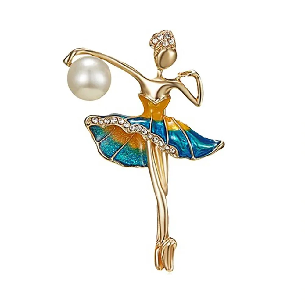 Exquisite Bejeweled Gymnast and Ballerina Doll Brooch Pins