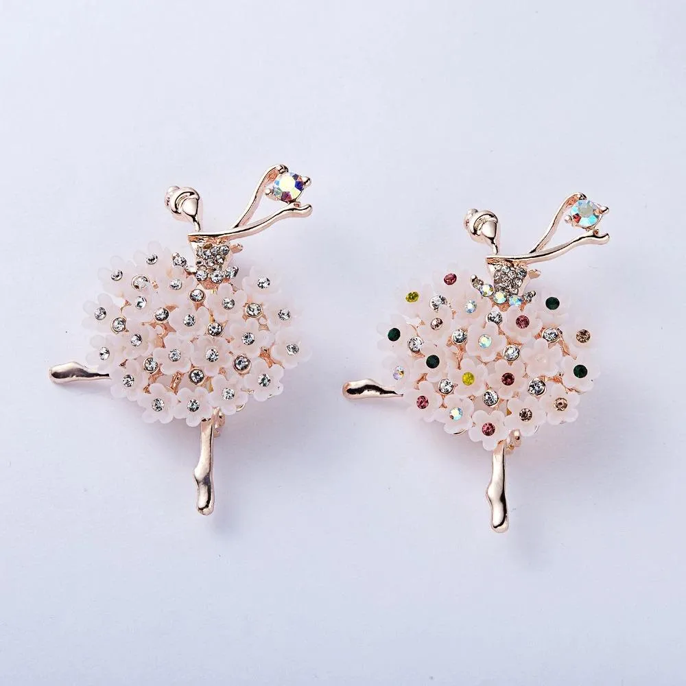 Exquisite Bejeweled Gymnast and Ballerina Doll Brooch Pins