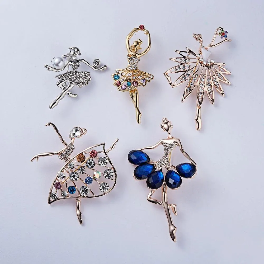 Exquisite Bejeweled Gymnast and Ballerina Doll Brooch Pins