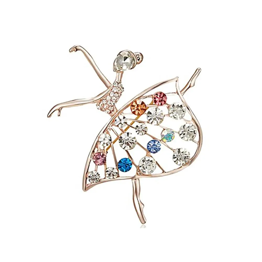 Exquisite Bejeweled Gymnast and Ballerina Doll Brooch Pins