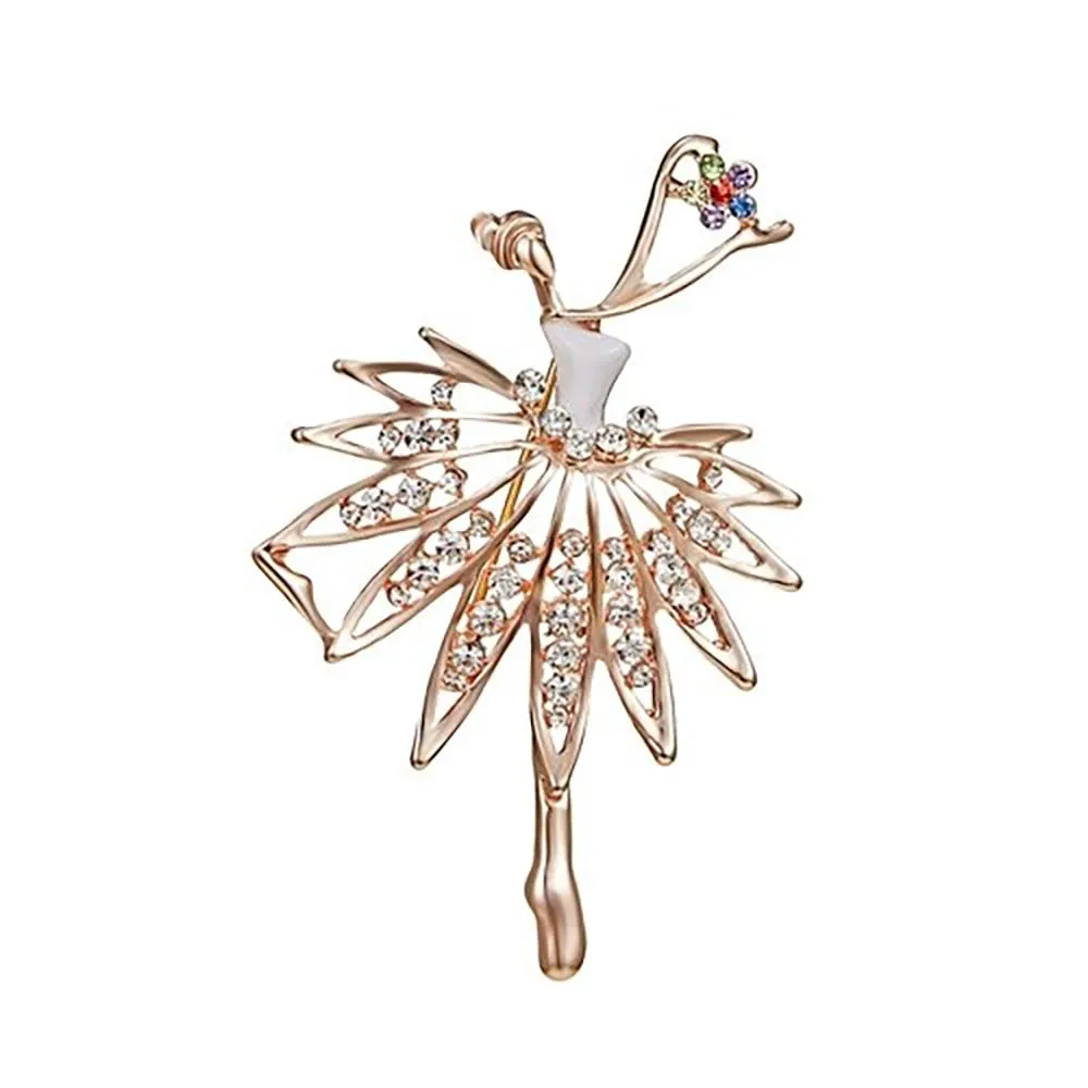 Exquisite Bejeweled Gymnast and Ballerina Doll Brooch Pins