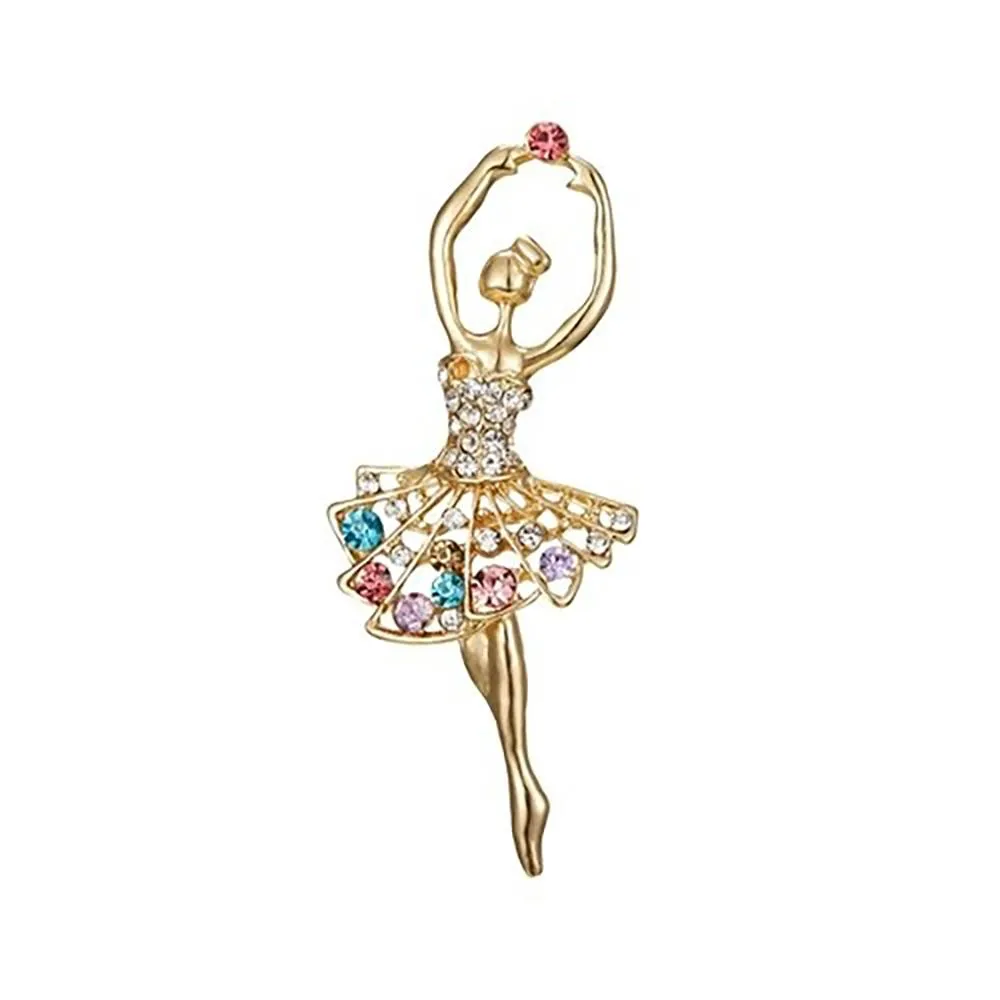 Exquisite Bejeweled Gymnast and Ballerina Doll Brooch Pins