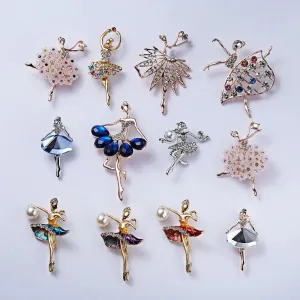 Exquisite Bejeweled Gymnast and Ballerina Doll Brooch Pins