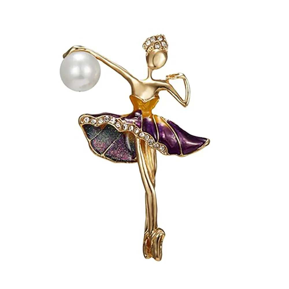 Exquisite Bejeweled Gymnast and Ballerina Doll Brooch Pins