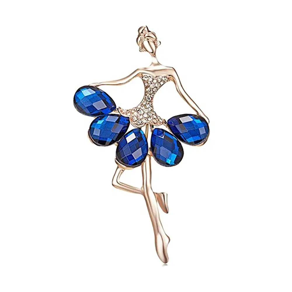 Exquisite Bejeweled Gymnast and Ballerina Doll Brooch Pins