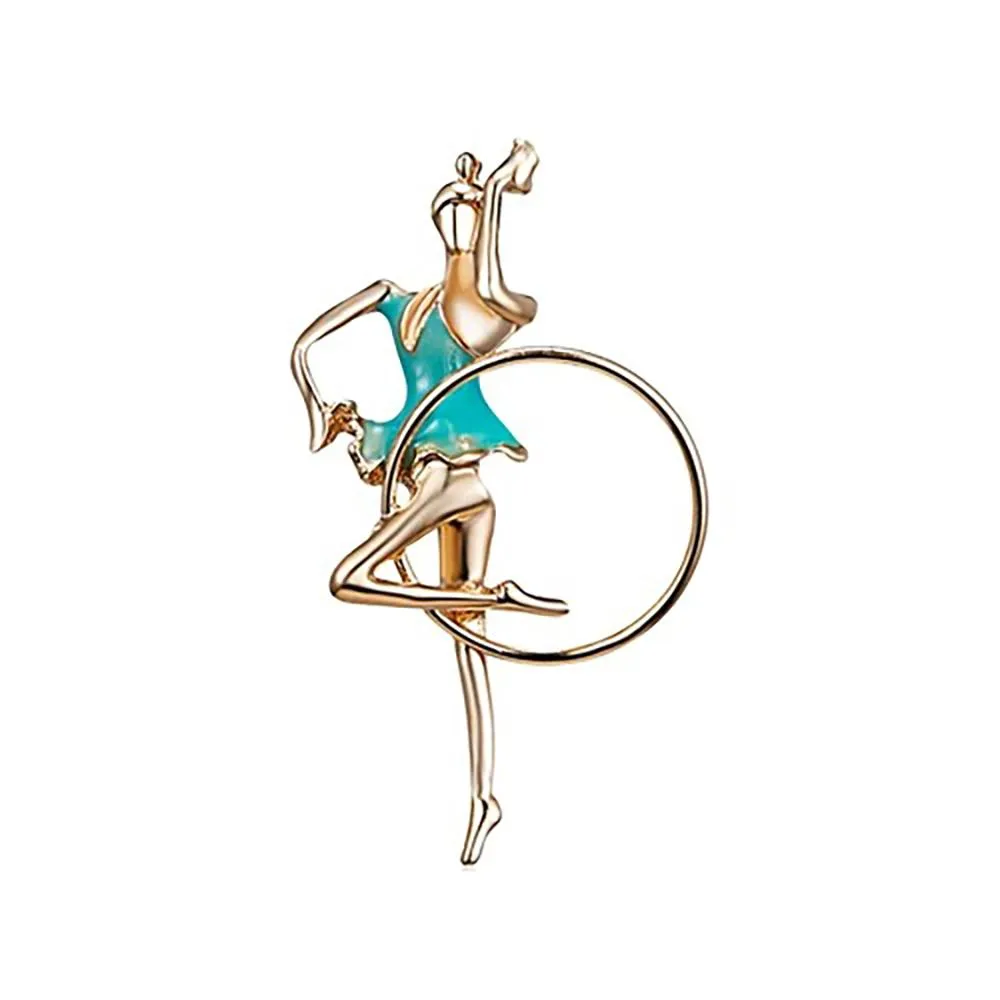 Exquisite Bejeweled Gymnast and Ballerina Doll Brooch Pins