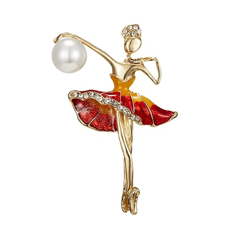 Exquisite Bejeweled Gymnast and Ballerina Doll Brooch Pins