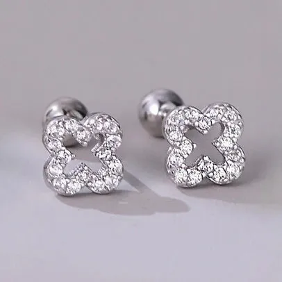 Exquisite Crystal Four Leaf Clover 925 Sterling Silver Stud Earrings for Women Fine Jewelry Accessories