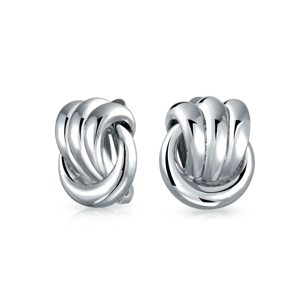 Fashion Rope Cable Love Knot Clip-On Earrings for Non-Pierced Ears SilverGold Tone