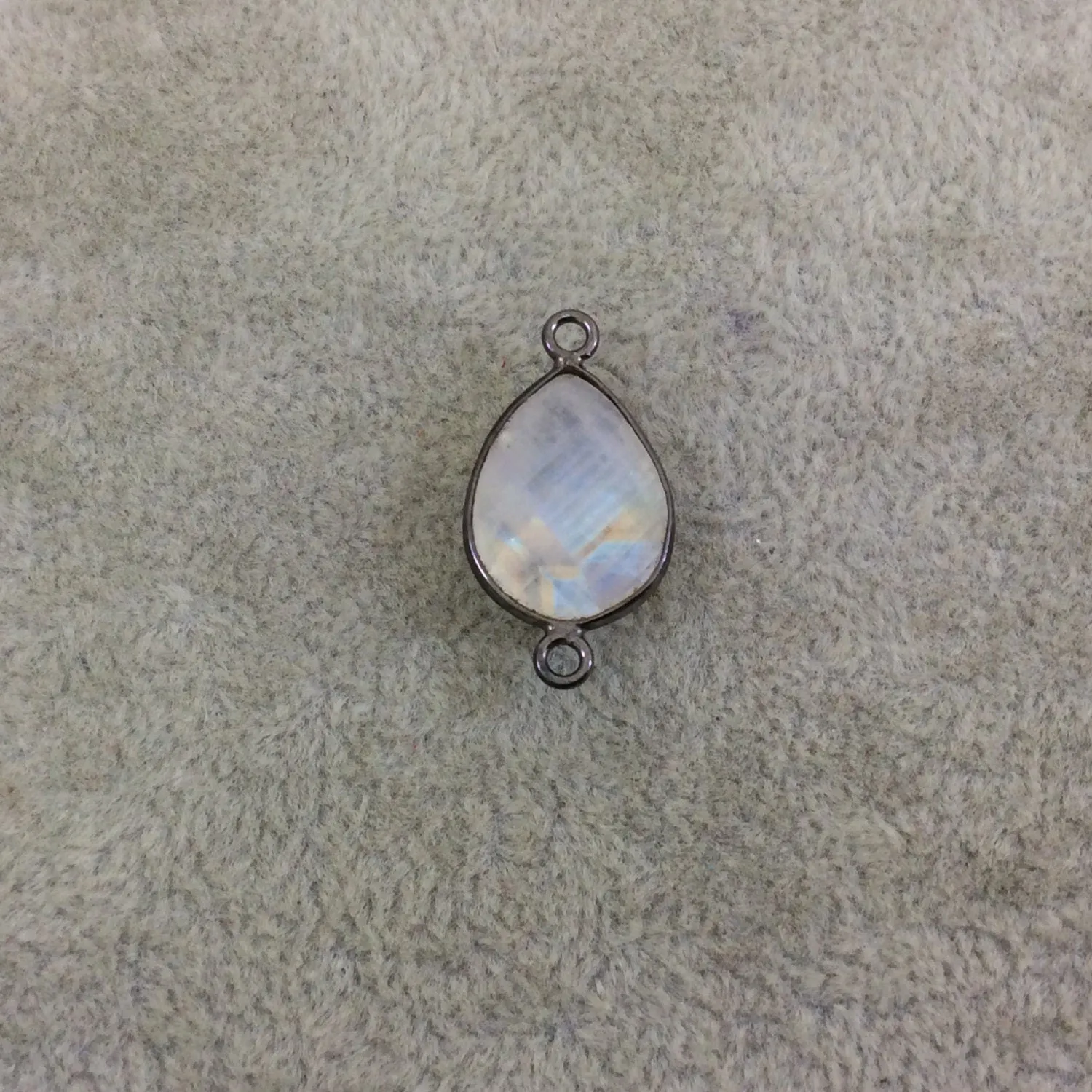 Gunmetal Moonstone Teardrop Bezel Connector - 12mm x 16mm