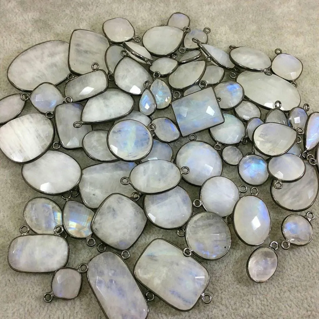 Gunmetal Moonstone Teardrop Bezel Connector - 12mm x 16mm